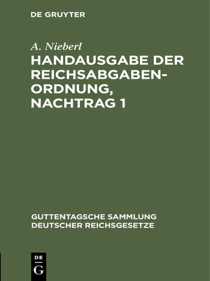 cover image of Handausgabe der Reichsabgabenordnung, Nachtrag 1